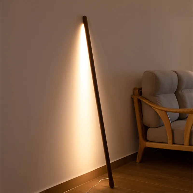 Japanese floor lamp Black Walnut wooden floor lamp European Against Wall Lamp Design Atmosphere Bedside Sofa indoor long lights