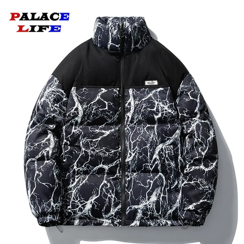 Down Jacket Men Winter 2023 Full lightning Graffiti Jacket Windproof Coat Streetwear Couple Oversized Hip Hop Black Jacket Woman