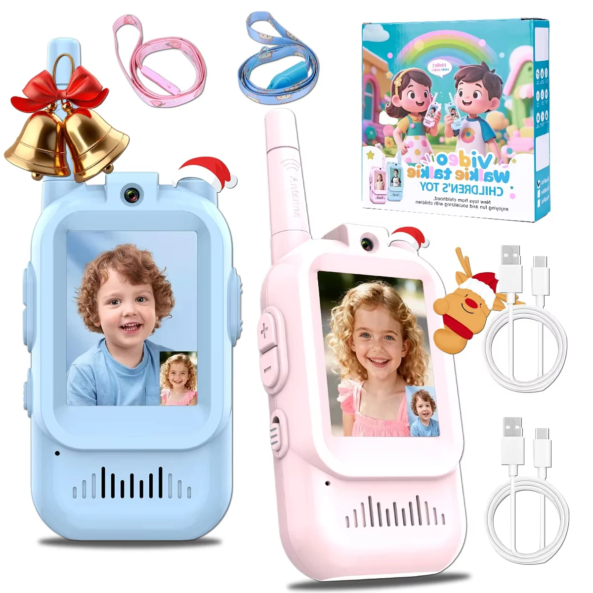 Video Walkie Talkies for Kids 2 Pack Rechargeable Intercom Walkie-talkie Cute 2 Inch Screen One-Click Call Child Video Intercom