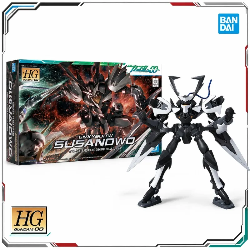 Bandai Original HG 1/144 00 Raiser Dynames Cherudim Reborns Susanowo Throne Eins Anime Action Figures Collection Model Kits Toys