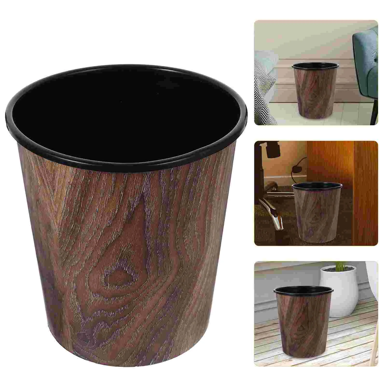 Office Trash Cans Retro Imitation Wood Grain Car Bin Vintage Waste Paper Bucket