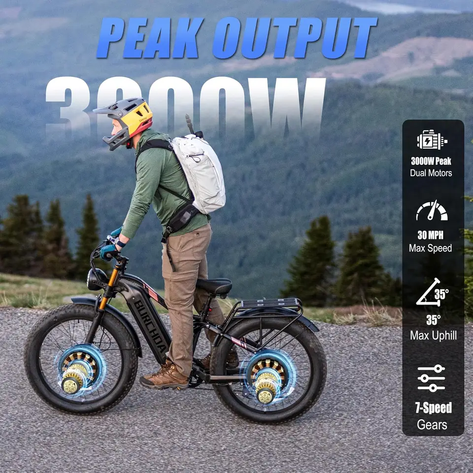 2026 Dual Motor Electric Bike for Adults AWD 5000W/3000W Peak 40 MPH/30 MPH E Dirt Bike, 52V/48V Removable Battery 65/80/150 Mil image 21