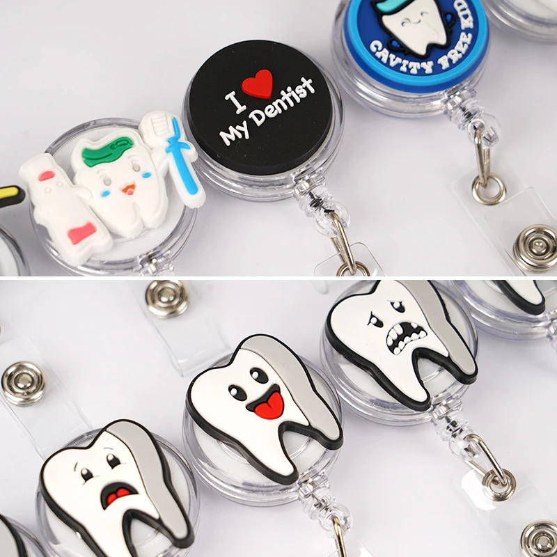 Cute Teeth Dentist PVC Plastic Badge Reel Nurse ID Holder Girl Boy Retractable Name ID Card Holder Accessories Dentistry Gifts