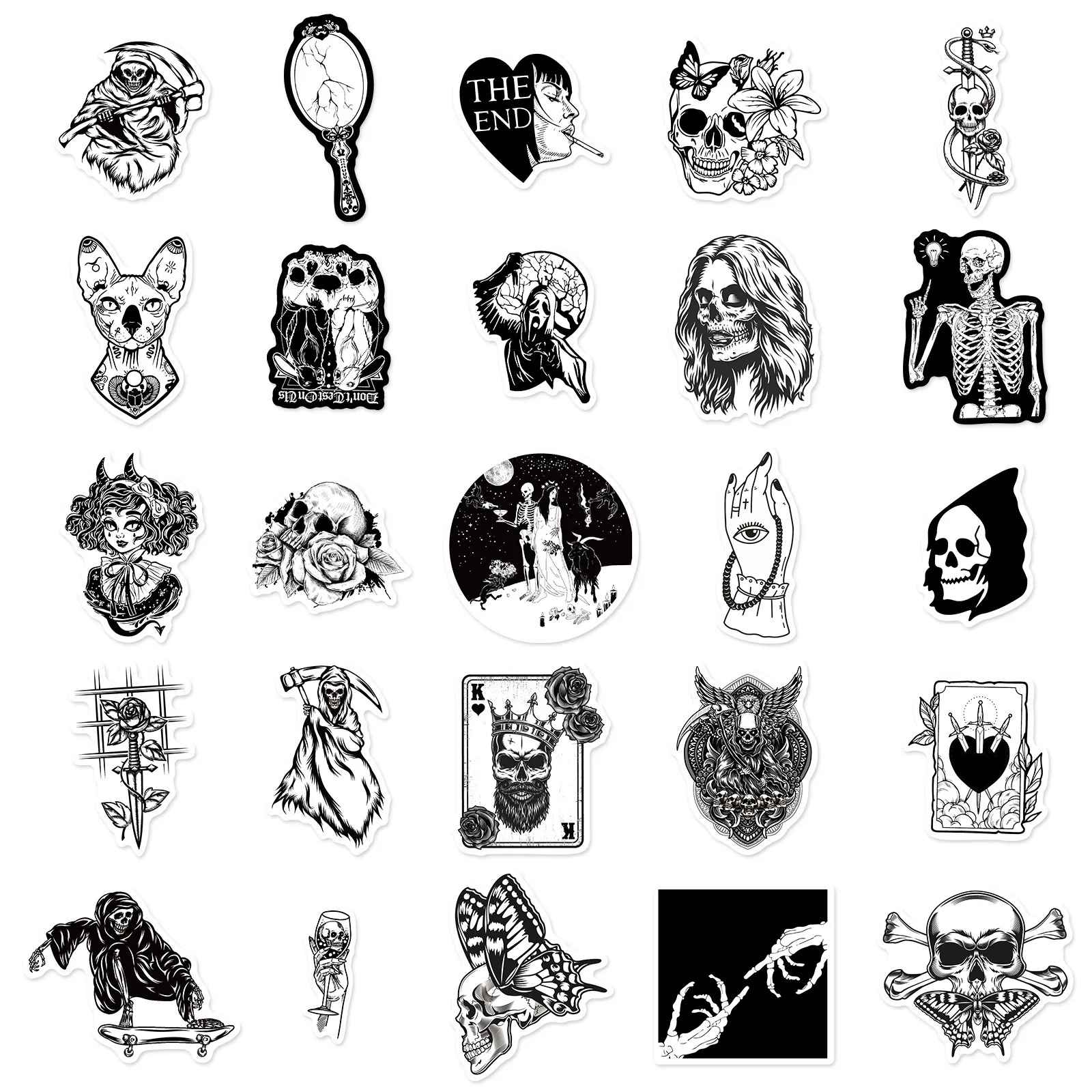 50pcs Gothic Stickers for Teens Boys, Cool Satanic Punk Skull Stickers, Horror Skeleton Goth Stickers for Laptop Book Luggage image 3