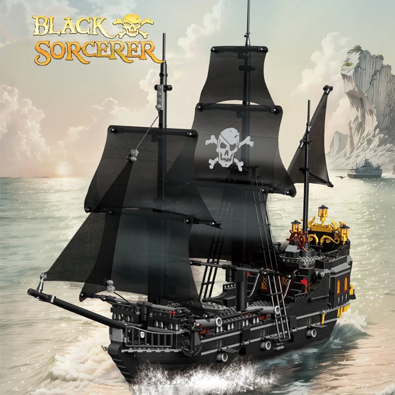 

Large Building Blocks Set: Black Magician Ship 'Black Pearl' Model - Creative DIY Desktop Decor, Gift for Kids & Teens