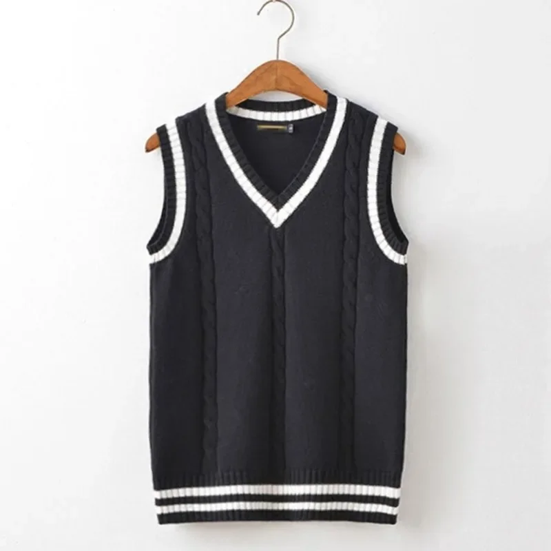 Striped White Knitted Sweaters for Men Blue Sleeveless Man Clothes V Neck Vest Red Waistcoat Jumpers Sweat-shirt Cigaret Cotton