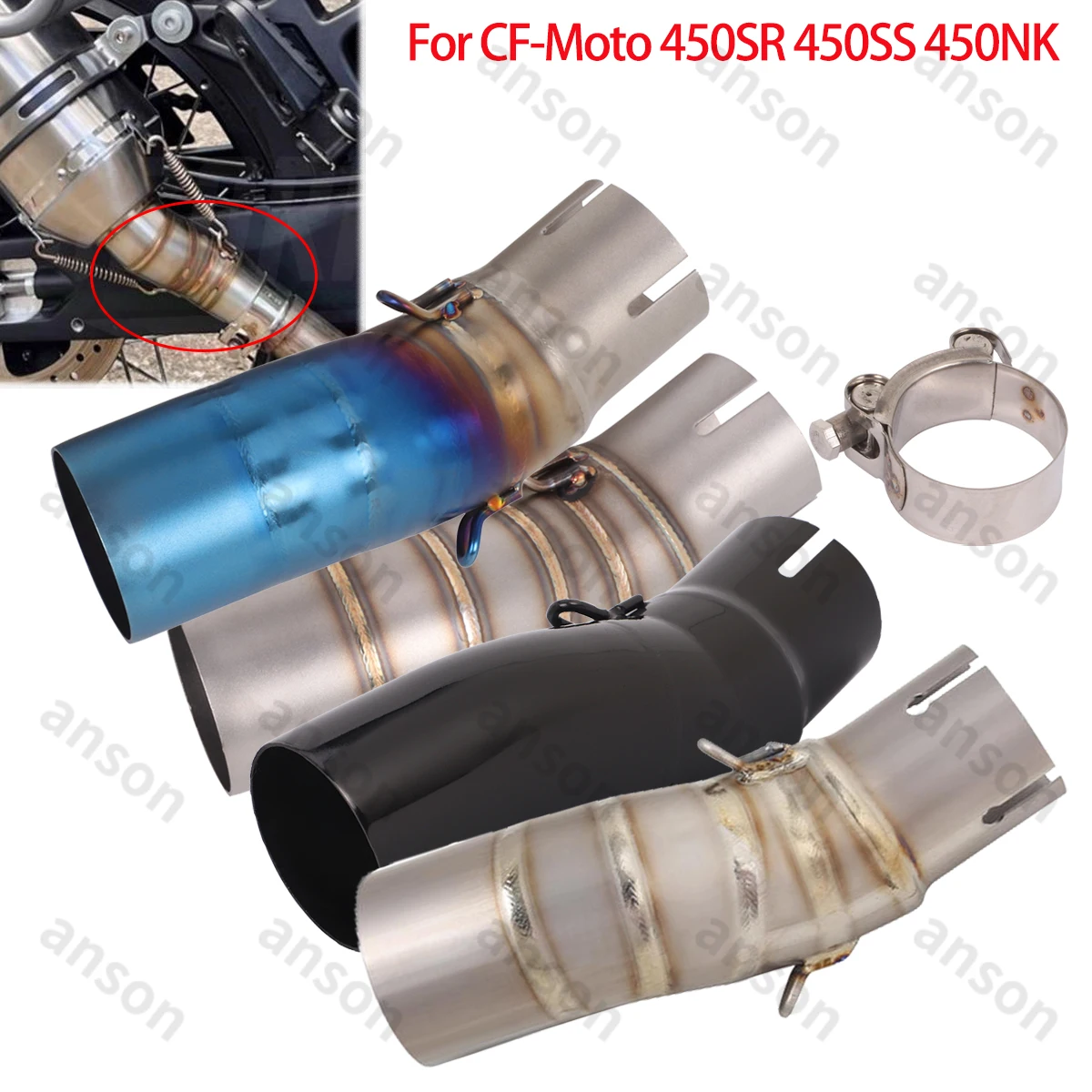 Escape Modify Mid Link Pipe Slip On For CFMOTO 450SR 450SS 450NK 2022 2023 2024 Motorcycle Exhaust Middle Pipe Fits 51mm Muffler