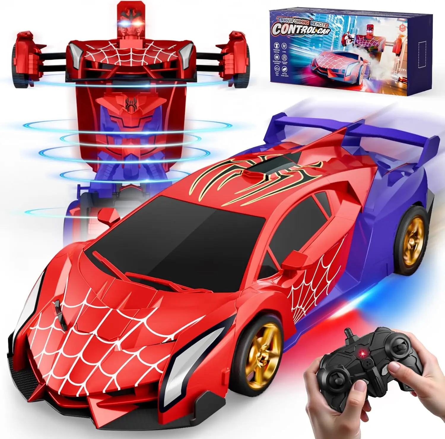 

Spider Transform RC Cars Toys with Eye & Underbody Lights, 2.4GHz Remote Control Car One-Button