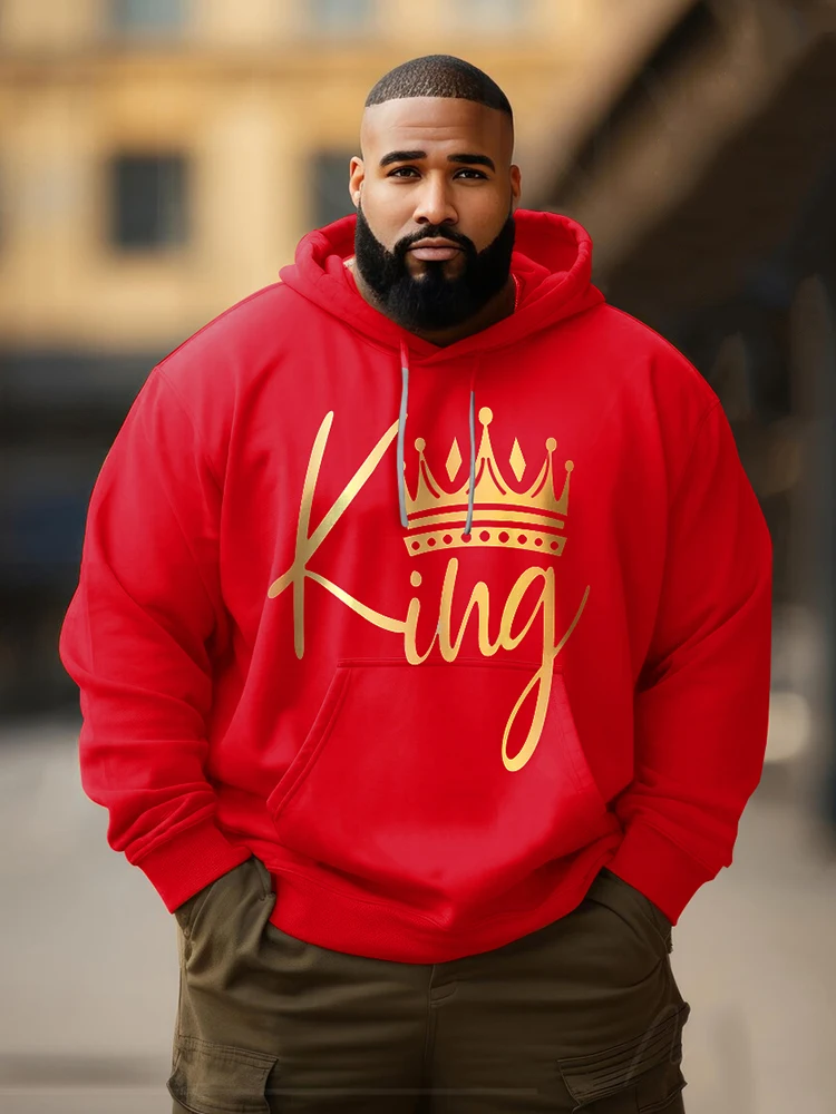 Biggmans Print KING Letter Loose Fit Hoodies Autumn And Winter Mens Plus Size Hooded Streetwear Men Long Sleeve Sweatshirt 2024