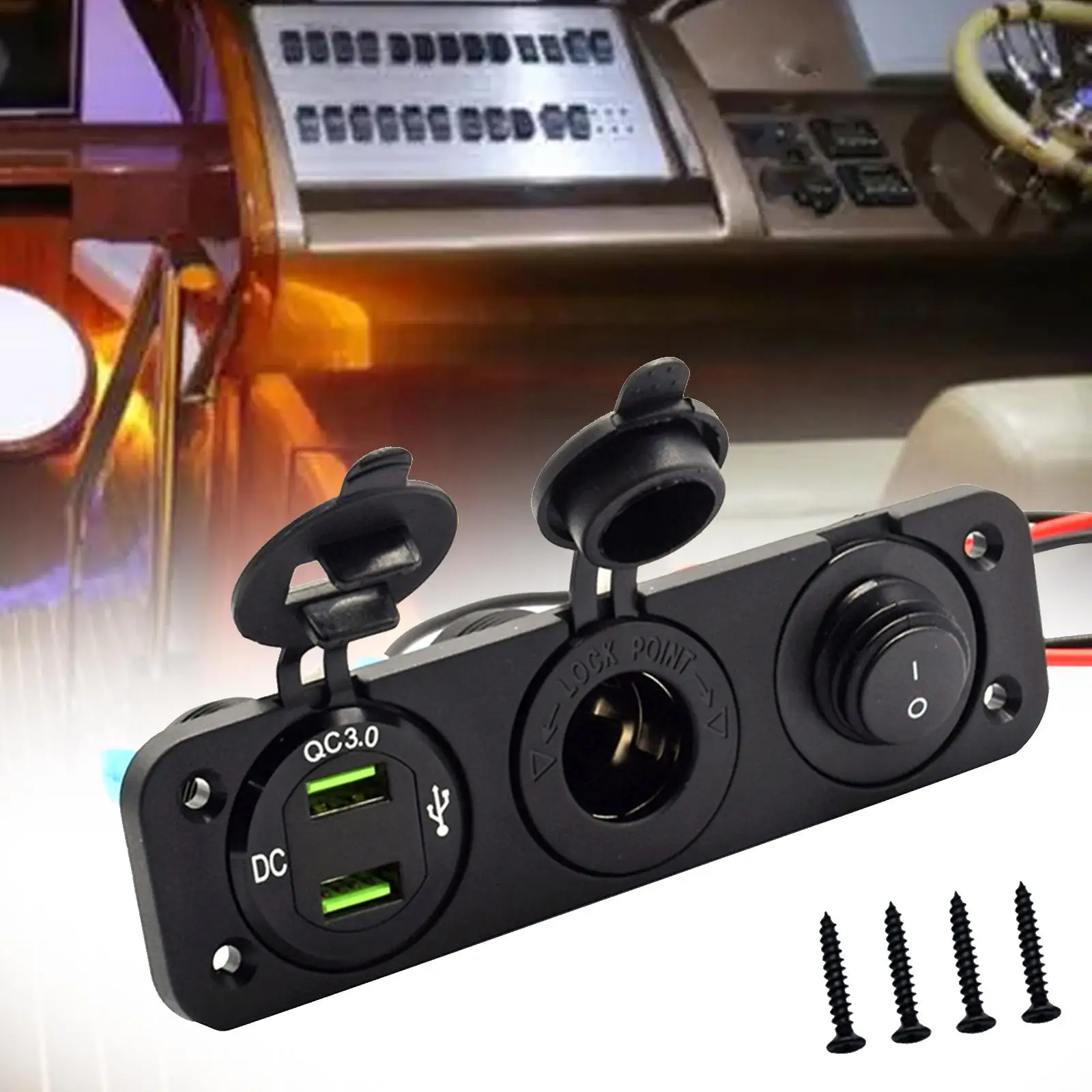 Quick Charge Dual USB Charger Socket Panel Waterproof Power Plug for Truck Car RV Marine Boat