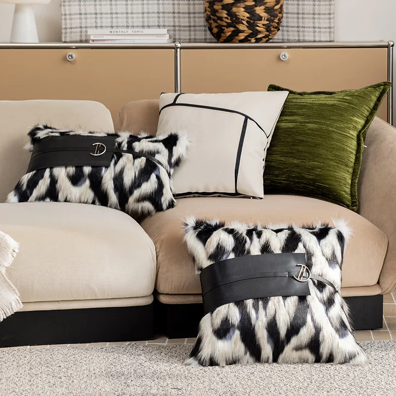 30x50/45x45CM Black Plush Throw Pillow Cover Nordic Luxury Stamping Waist Cushion Cover Decor Home Decorative Pillowcase