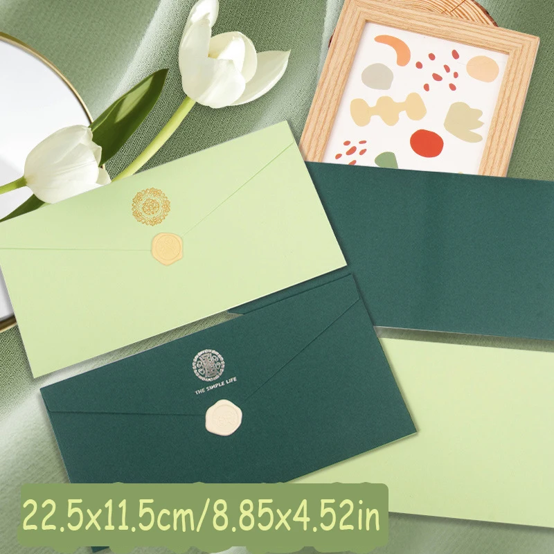 Sobre 50 Uds. Papel Kraft verde de alta calidad 225x115mm papelería de negocios postal caja de regalo sobre de embalaje invitación de boda