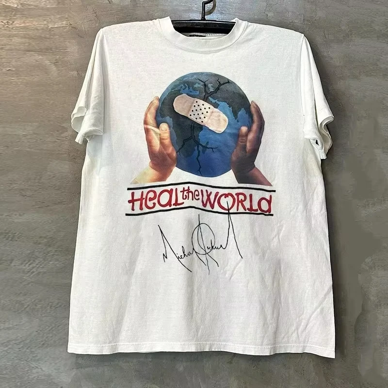 T-shirt blanc classique MJ Michael Jackson's Charity Single Heal The World, t-shirt graphique en coton pour hommes et femmes, streetwear d'été