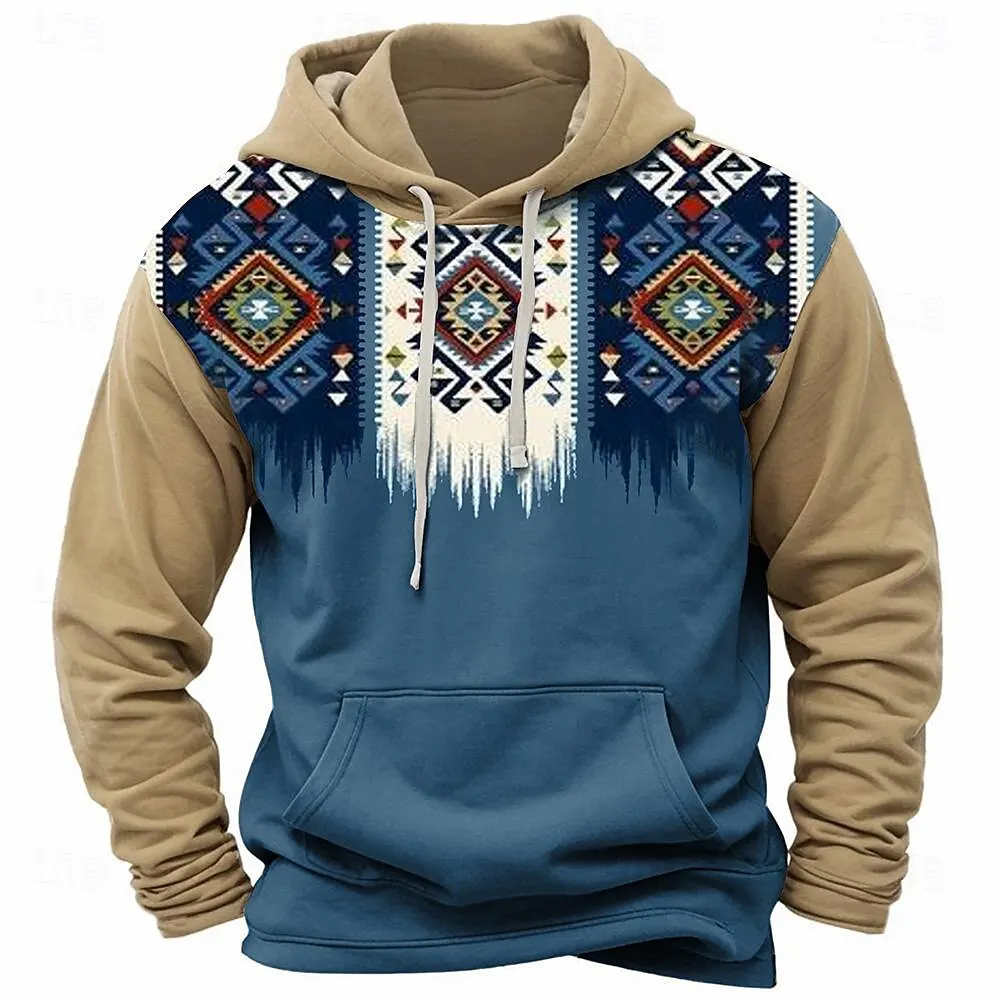 Mens retro tribal style mens hoodedsweatshirt,spring and autumn new loose fitting pullover,street wear,fashionable oversized top