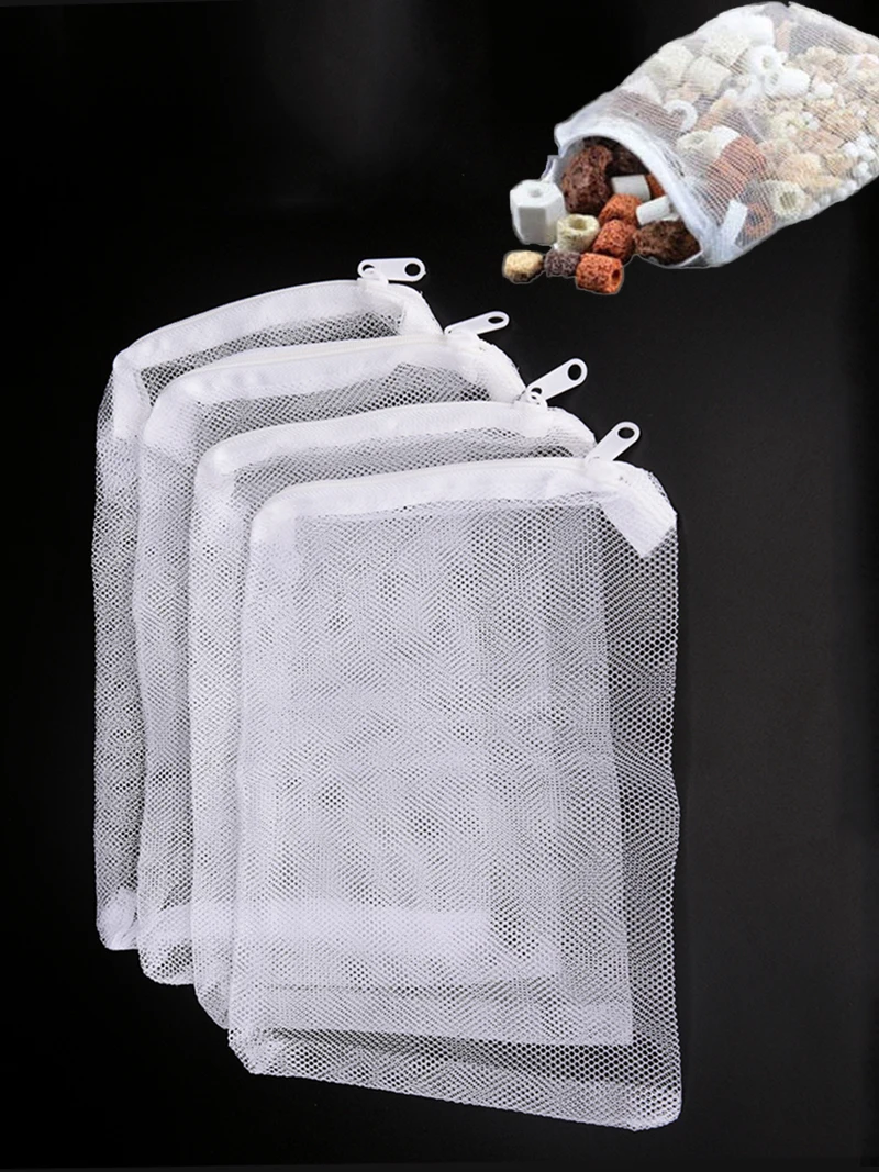 Aquarium Mesh Media Filter Bags 10Pcs Reusable Plastic Zipper Fine Mesh Bags For Fish Tank Activated Carbon Charcoal Bio Balls