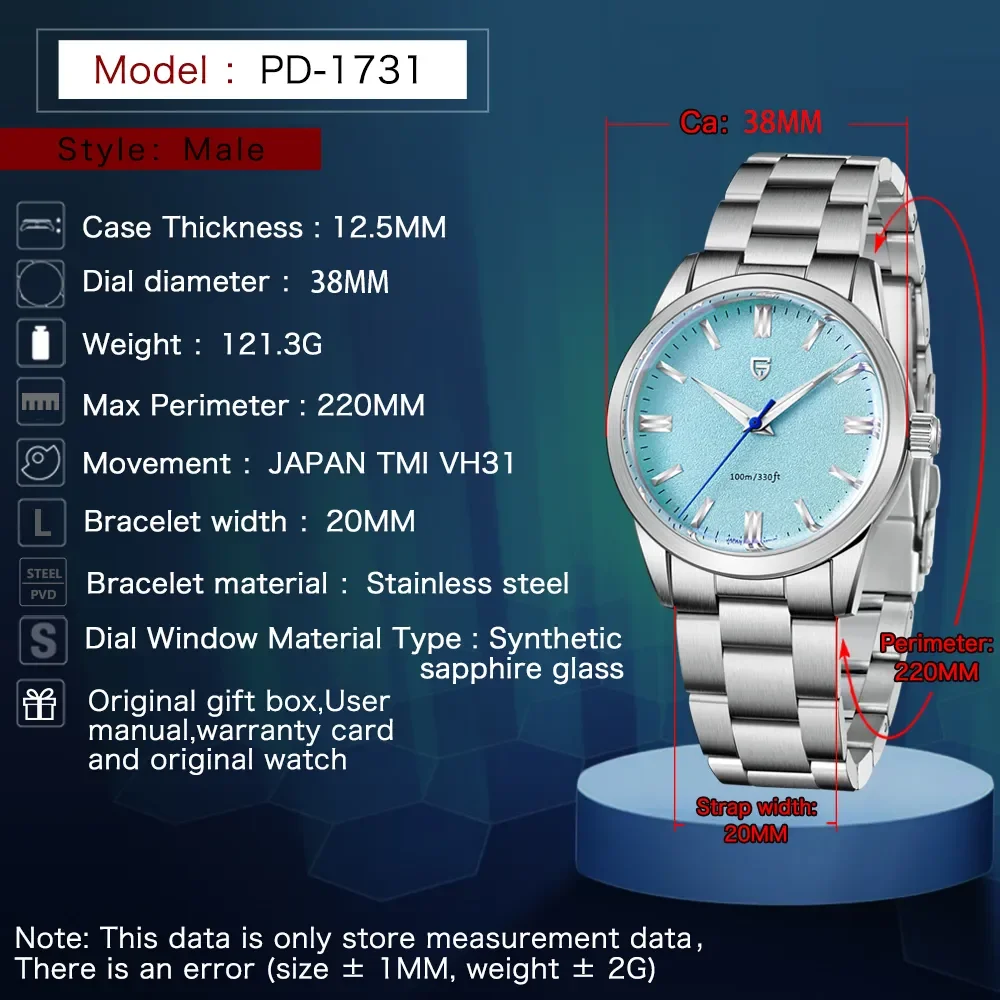 PAGANI DESIGN 2026 New Men's Quartz Watches VH31 38mm Stainless Steel AR Coating Sapphire Business Sports Watches Watch for Men