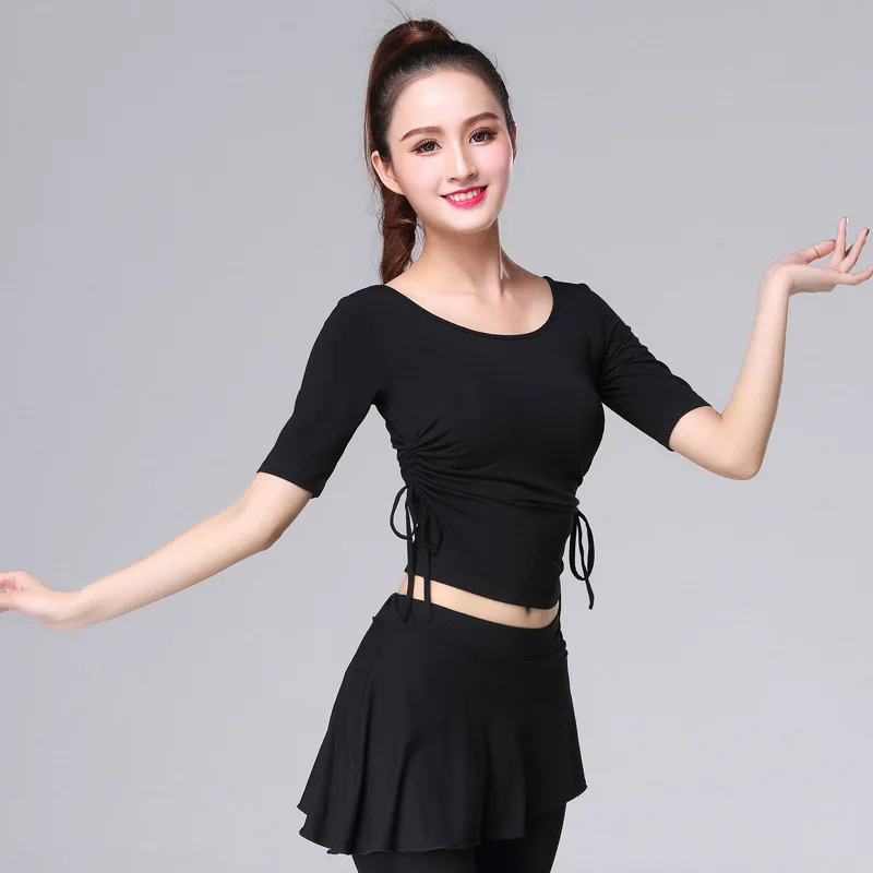 

Modern Dance Tops Blouse Female Adult Summer Short Sleeve Pull Rope Slim Latin Training Suit Modal Classical Dance Costume