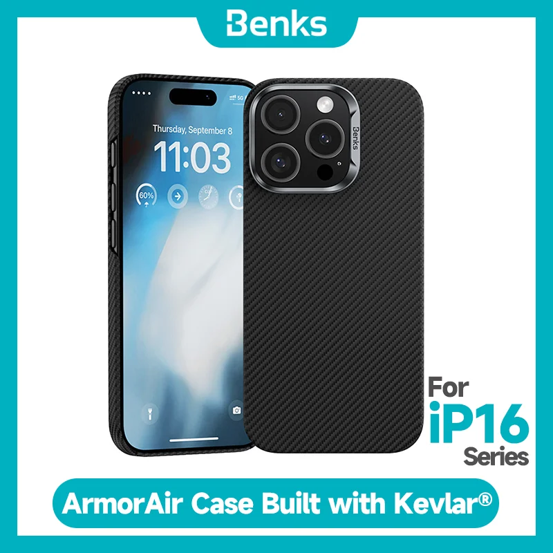 

Benks MagClap ArmorAir Case Made of Kevlar® [600D] for iPhone 16 pro max Minimalist Ultra-Slim Magnetic Cover MagSafe Compatible