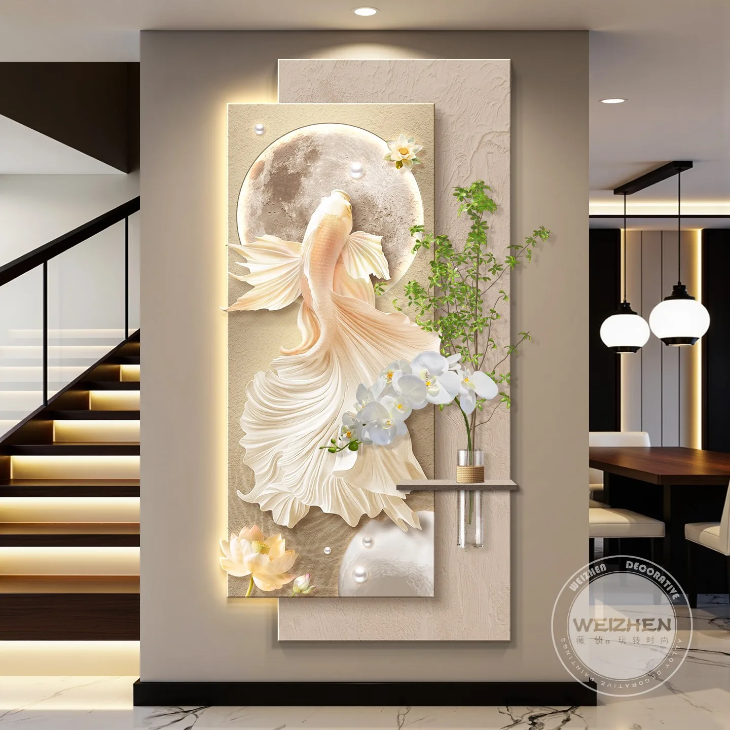 Koi light luxury led with light entry porch decorative painting corridor aisle hanging murals simple modern high sense