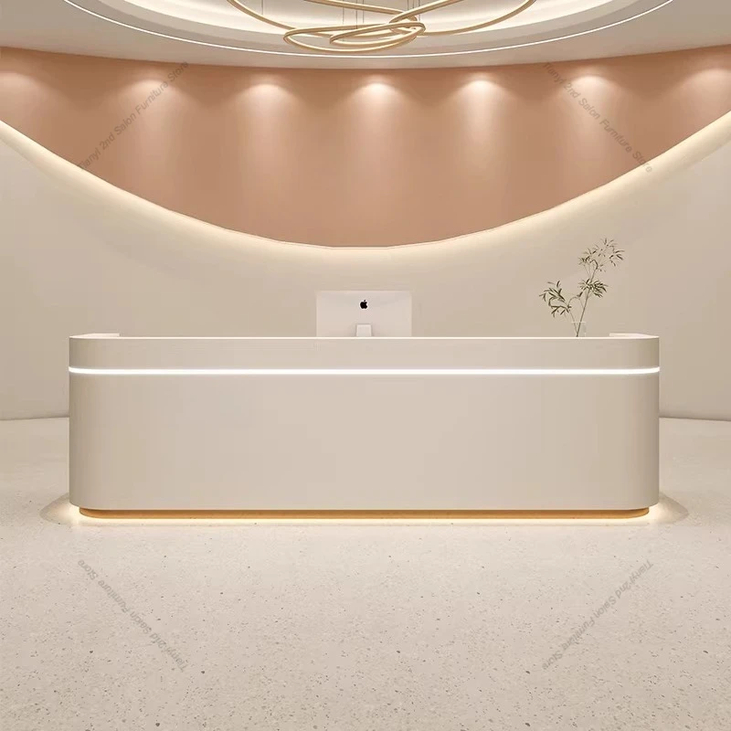 Nordic Cream Style Reception Desk Simple Company Beauty Salon Cashier Counter Training Institution Hospital Office Furniture FYR