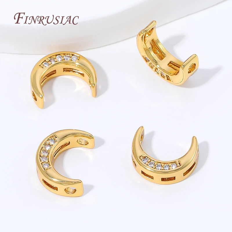 18K Gold Plated Moon Spacer Beads,CZ Inlaid Crescent Moon Beads For DIY Pearl Necklace Bracelet Jewelry Making Findings - view 6