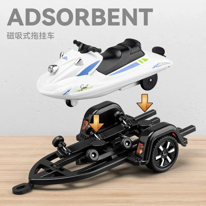 1:24 wuling mini ev conversível com barco a motor diecast liga de metal modelo carro som luz puxar para trás coleção crianças brinquedo presente