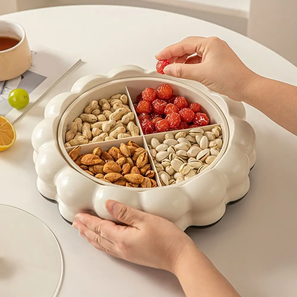 

Plastic Rotatable Fruit Platter Divided Large Capacity Dried Fruits Plate Dustproof with Lid Candy Nut Serving Tray Coffee Table