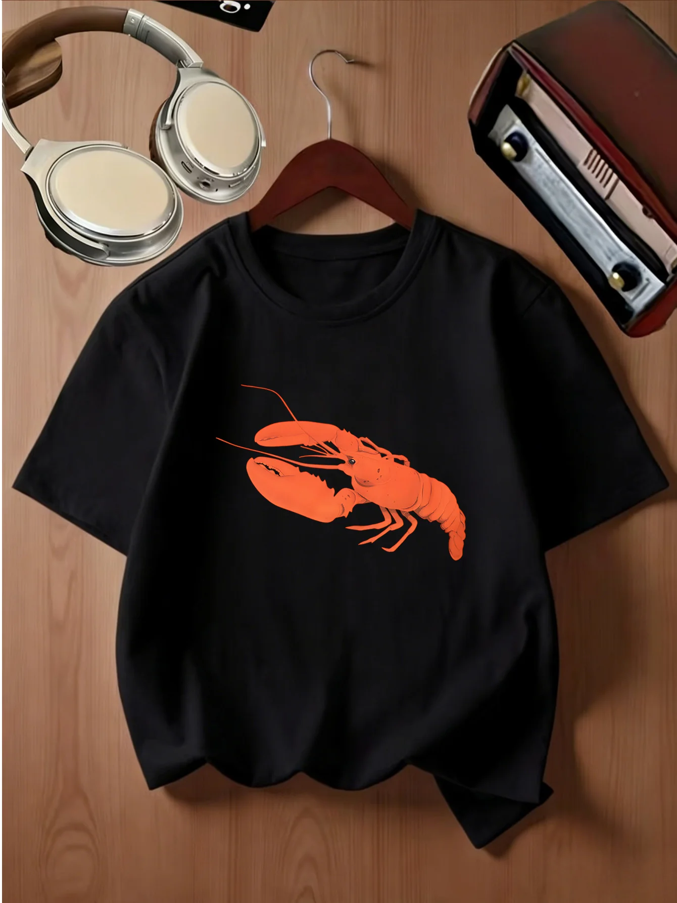 Minimalist Orange Lobster Marine Creature Print Kids T Shirt Boys Girls Family Matching Parent Child Summer Crew Neck Casual Tee