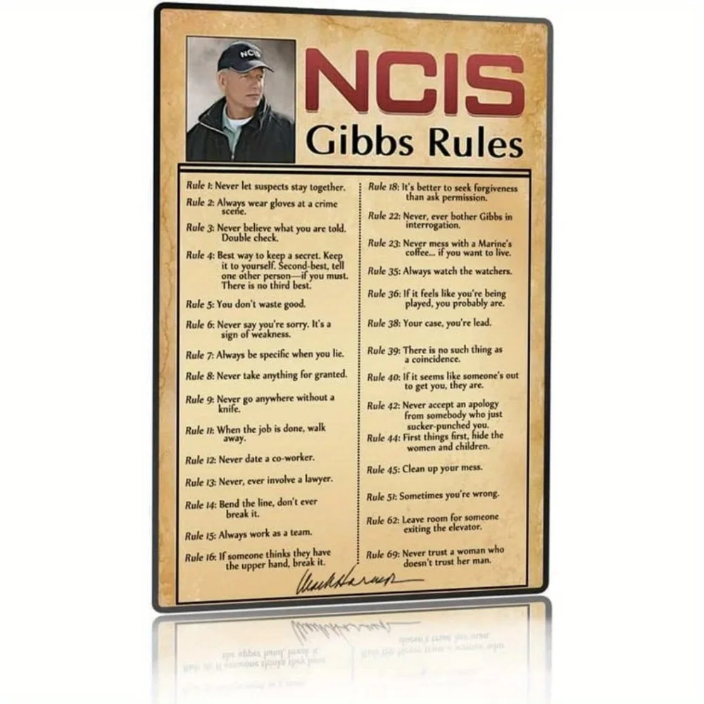 Star and de 69 Rules Leroy Jethro Gibbs Signature Vintage Retro Metal Tin Signs for Bars, Cafes, Home 16x12inch 40x30cm