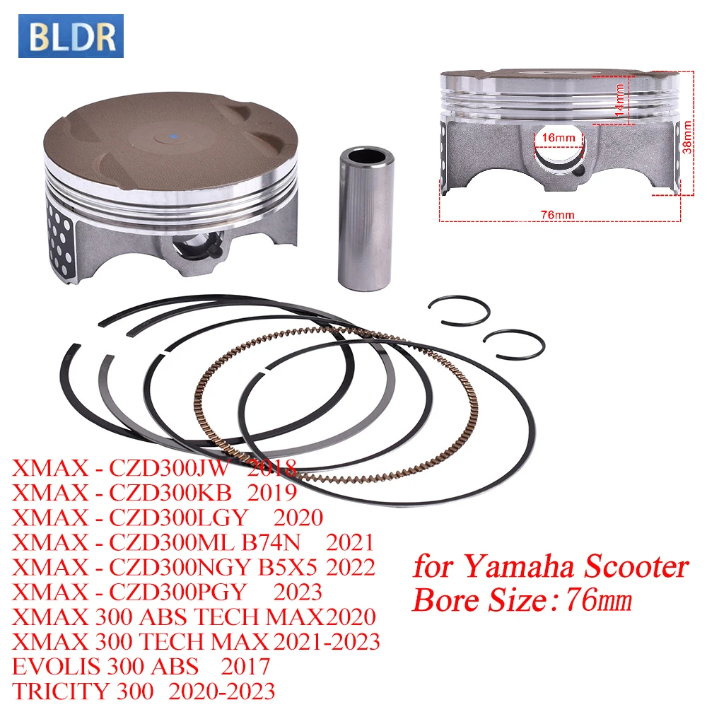 

Кольца поршневые 76 мм для мотоциклов Yamaha: XMAX CZD300JW, XMAX 300 ABS, TECH MAX, TRICITY, EVOLIS 300 ABS