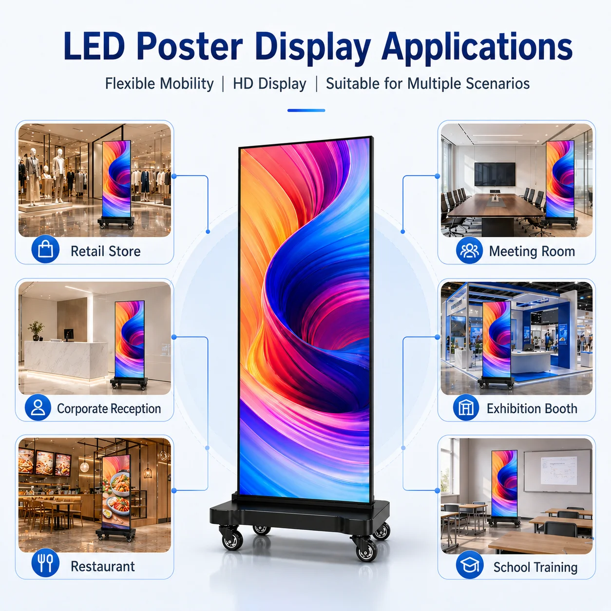 Indoor LED Poster Screen Digital Signage Display Stand HD Advertising Screen  800cd Brightness Suitable for Retail Store Window