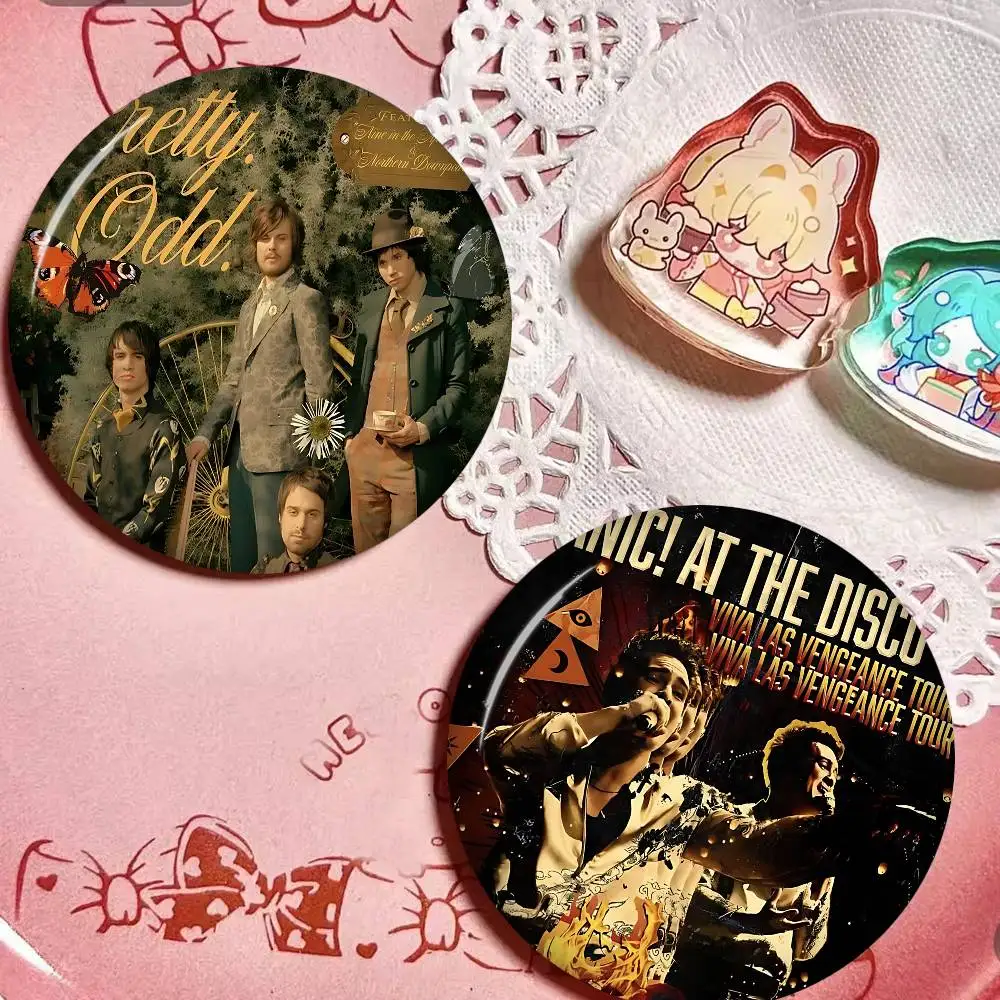 Band Pop P-Panic At The D-Disco Creative Pins Funny Round Snap-in Brooch Badge Backpack Hat Accessories Jewelry Gifts for Friend