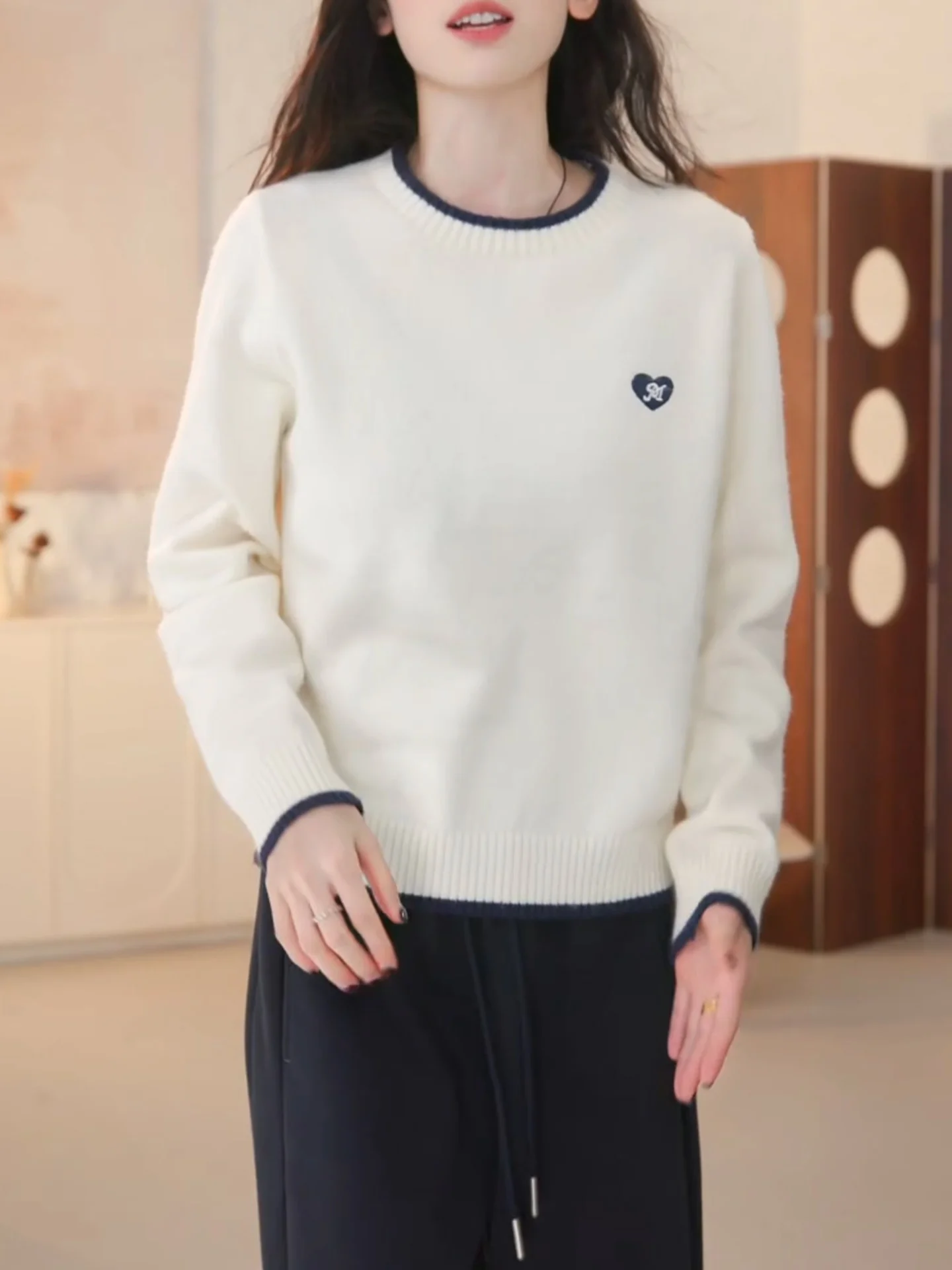 

Warm Long Sve round Ne Knitwear Embroidered Loose Fit Autumn Winter Women's Sweater Color Blo Design Comfortable Woole...