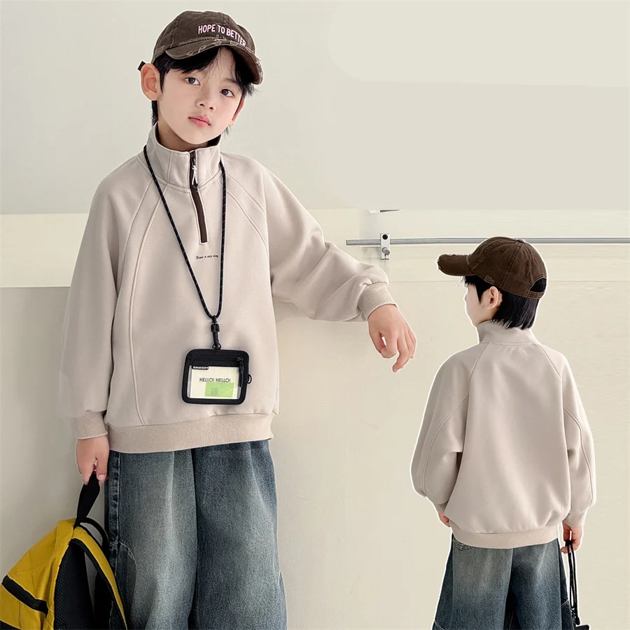 

Korean Children Y2K Retro Zip Up Hoodie Zipper Turtleneck Sweatshirt For Teen Boy High Street Streetwear Kids Spring Clothing