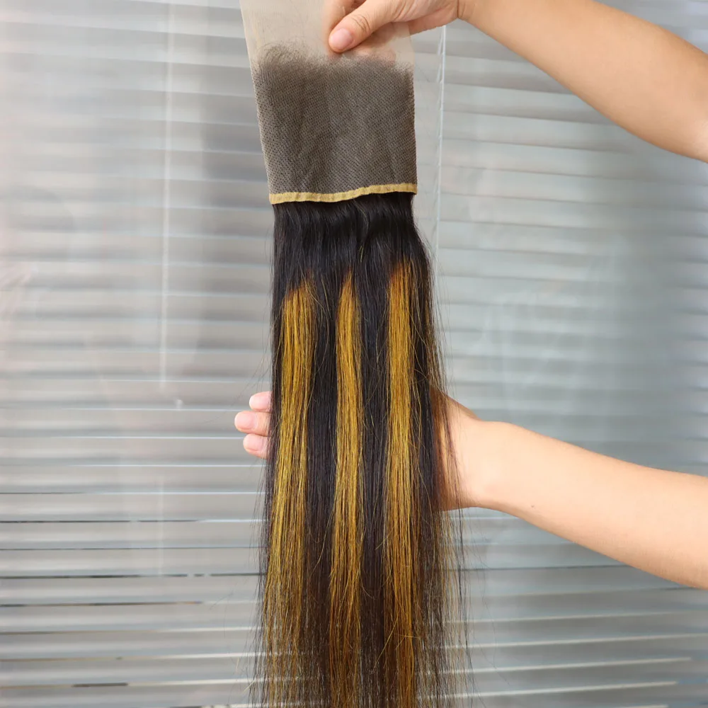 13x4 13x6 الدانتيل أمامي 4x4 5x5 الدانتيل الشفاف إغلاق عذراء ريمي شعر مستعار بشري الهندي تسليط الضوء على 1B الأصفر أومبير