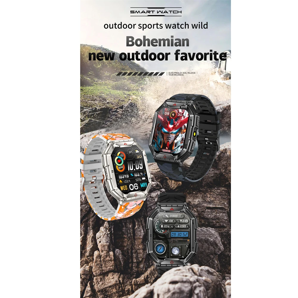 2024 New Outdoor Sports Smart Watch GPS Tracking 650Mah Battery 1ATM Waterproof Heart Rate Bluetooth Call Watch Men\'s Watches