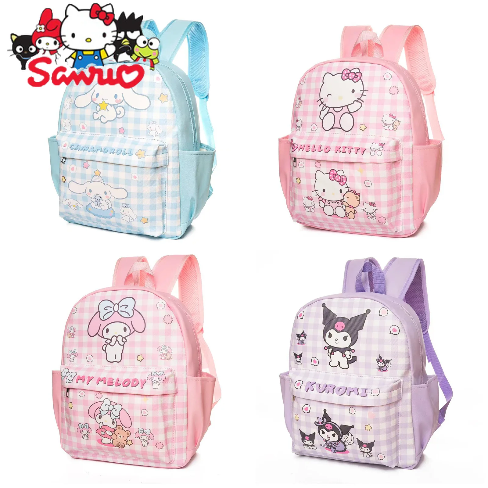 

MINISO Melody Kuromi Hello Kitty Cinnamoroll Pochacco Cartoon Grabber Leather School Lightweight Backpack Children's School Bag