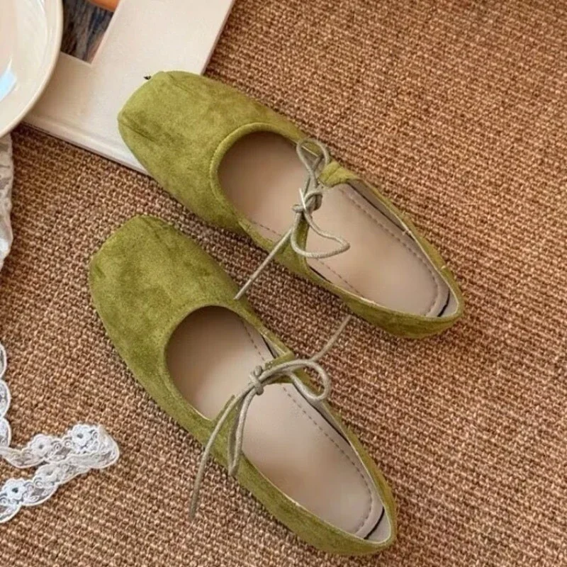 Sepatu Mary Jane Wanita Ujung Persegi Sepatu Flat Kasual Berenda Sepatu Lembut Nyaman Sepatu Pantofel Balerina Sepatu Flat Balet Dangkal Wanita