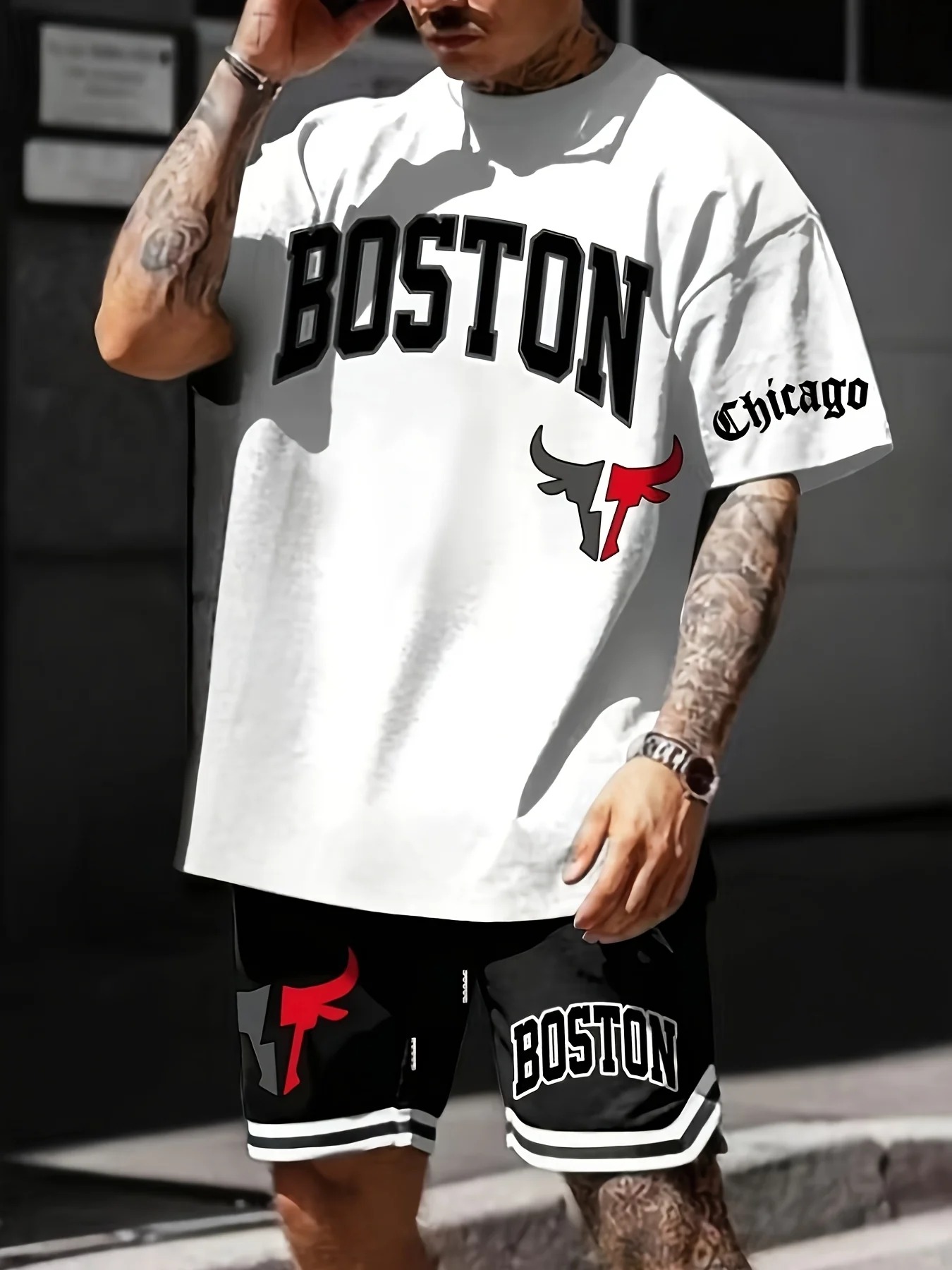 

Summer 2025 new men's suit with letter prints, casual, fashionable, comfortable and soft polyester men's wear