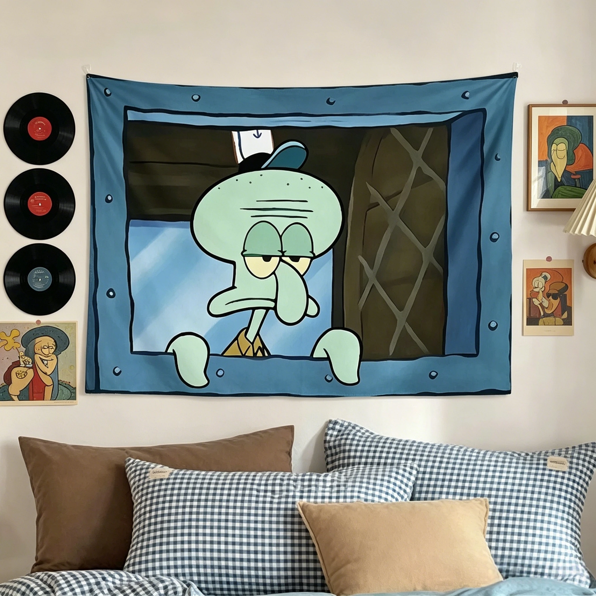 Potdemiel SpongeBob SquarePants Octopus Brother Tapestry, Cute Cartoon Hanging Cloth for Bedroom Wall Background Decor view 3