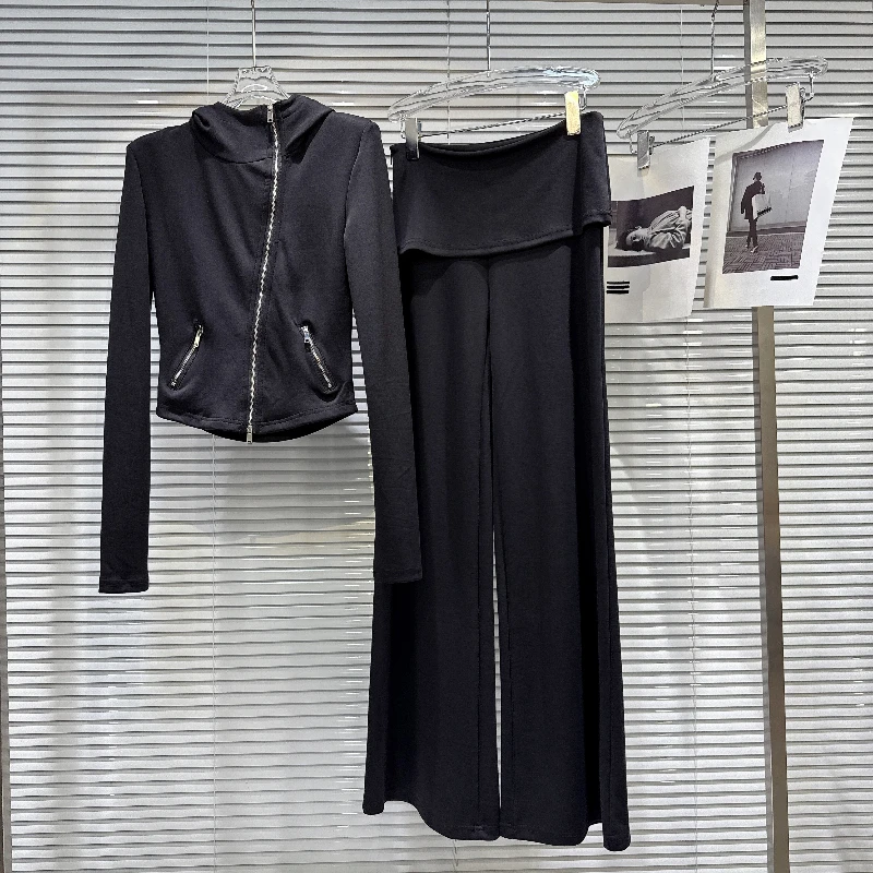 

2025 Autumn New Hooded Zipper Slimming Coat+Skirt Curtain Design Micro Pulling Pants Sports and Leisure Two Piece Set