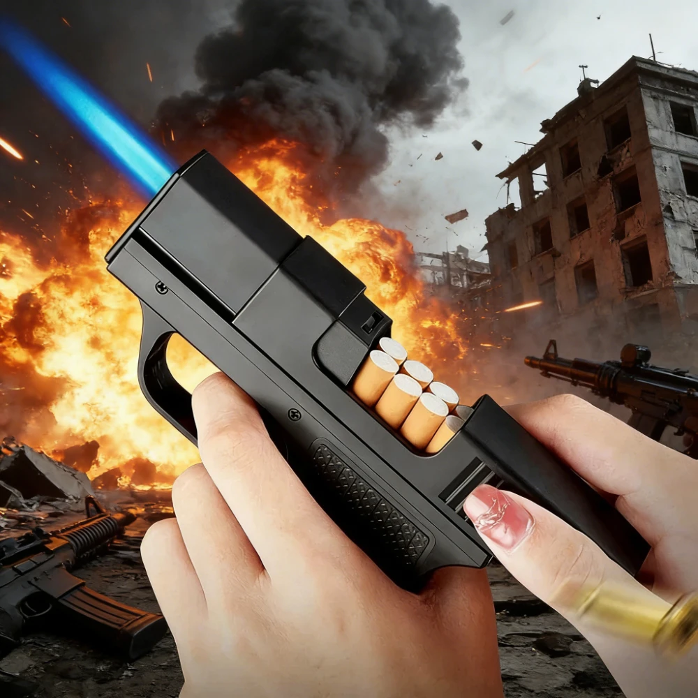 

Creative Pistol Style Torch Lighter & Cigarette Box (10PCS) Windproof Refillable Butane Cigar Lighter Unusual Men Gift