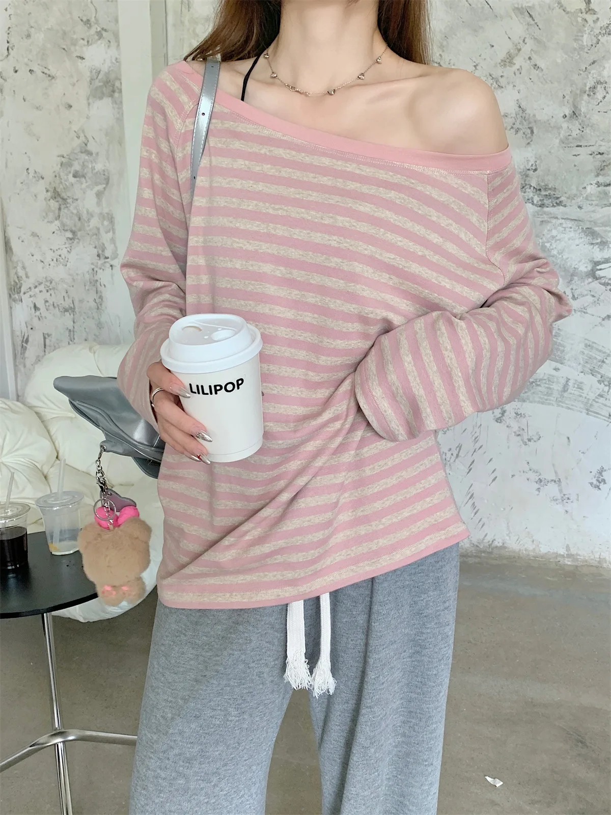 Striped Long Sleeve Korean Fashion T-shirts Women Shoulder Off Kpop Tops Sexy Winter Y2K Harajuku Cheap Clothes Woman Tshirts