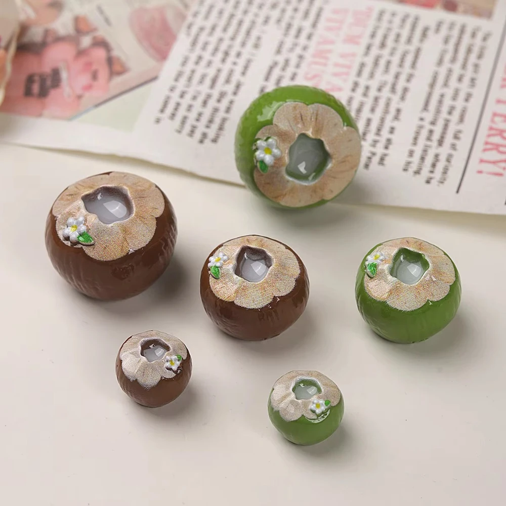 1/6 Dollhouse Miniature 3D Double Color Coconut Resin Charms Food Play Decor DIY Accessories Mixed 6PCS