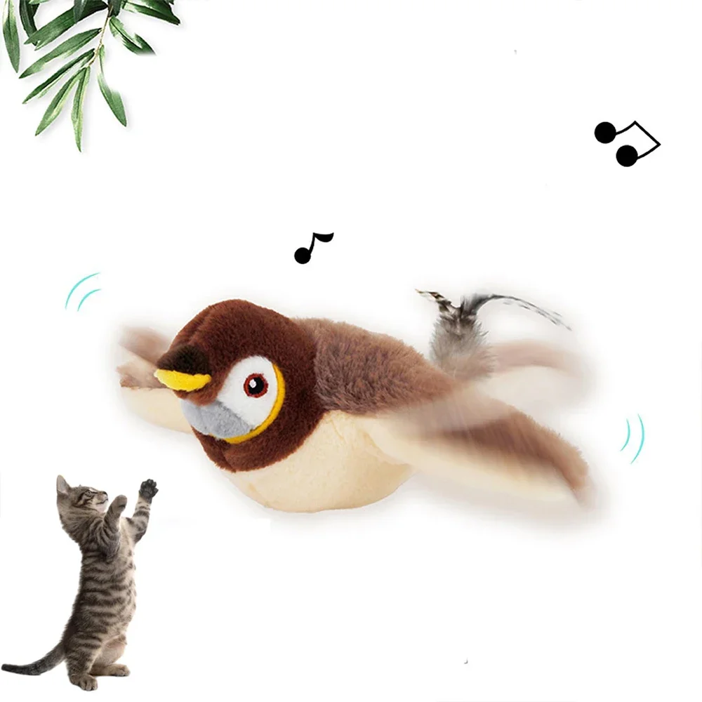 

Hot Cat Interactive Toys Catnip Electric Pat Bird (with Catnip) Dog Cats Touch-Activated Squeaky Plush Toy Pet USB Rechargeable