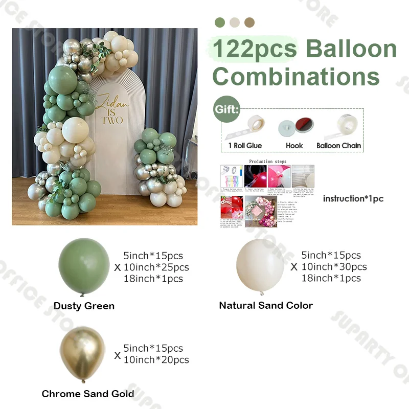 122/125pcs Boho Balloon Arch Kit Retro Green Natural Sand Gold Balloons Boy Birthday Baby Shower Girl Graduation Party Decor