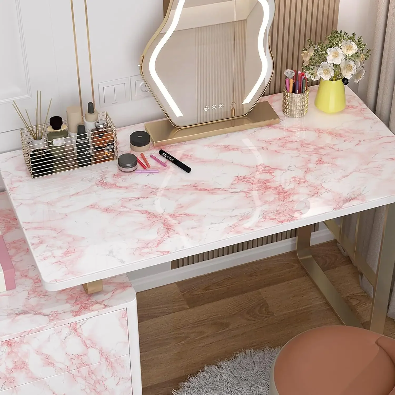 Pink and Green Kitchen Oil Resistant Stickers Marble Patterned Furniture Renovation Background DIY Self-adhesive Wallpaper