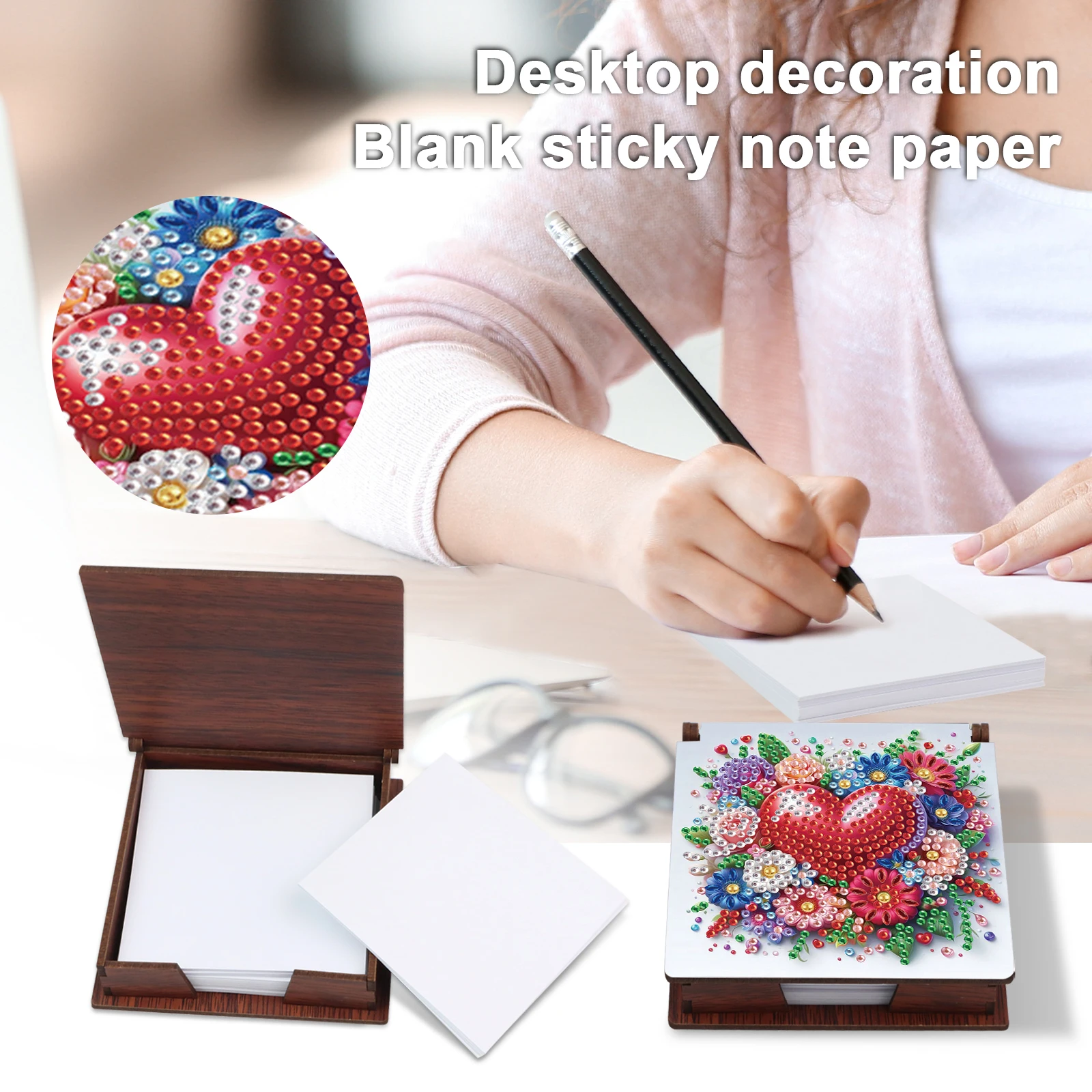 

Wooden DIY Memo Paper Storage Box Diamond Art Contains 160 Sheets of Paper Diamond Painting Note Box for Office Desk