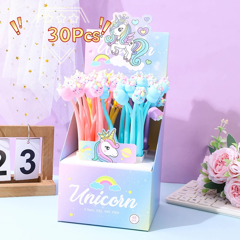 kawaii unicornio soft shake gel pen desenhos animados bonitos tinta preta canetas neutras escrita suave escola papelaria kids escritorio 30 pcs por lote 01