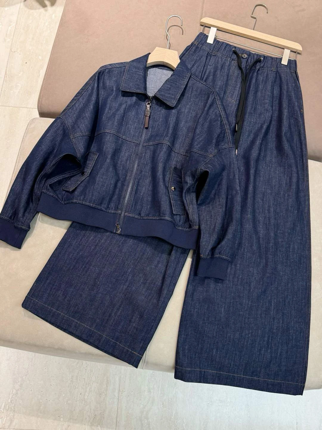 Spring exquisitely decorated imported denim suit